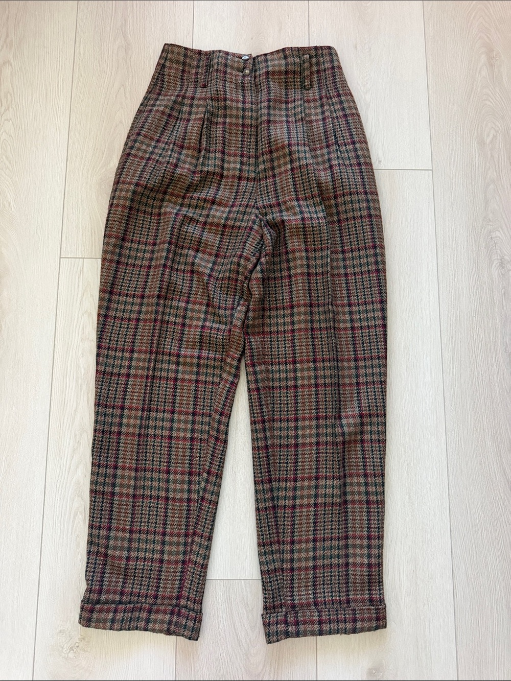 Express Women's Brown Plaid High-Waist Trousers